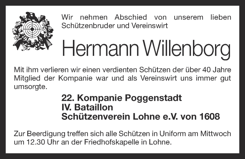  Traueranzeige für Hermann Willenborg vom 08.04.2013 aus OM-Medien